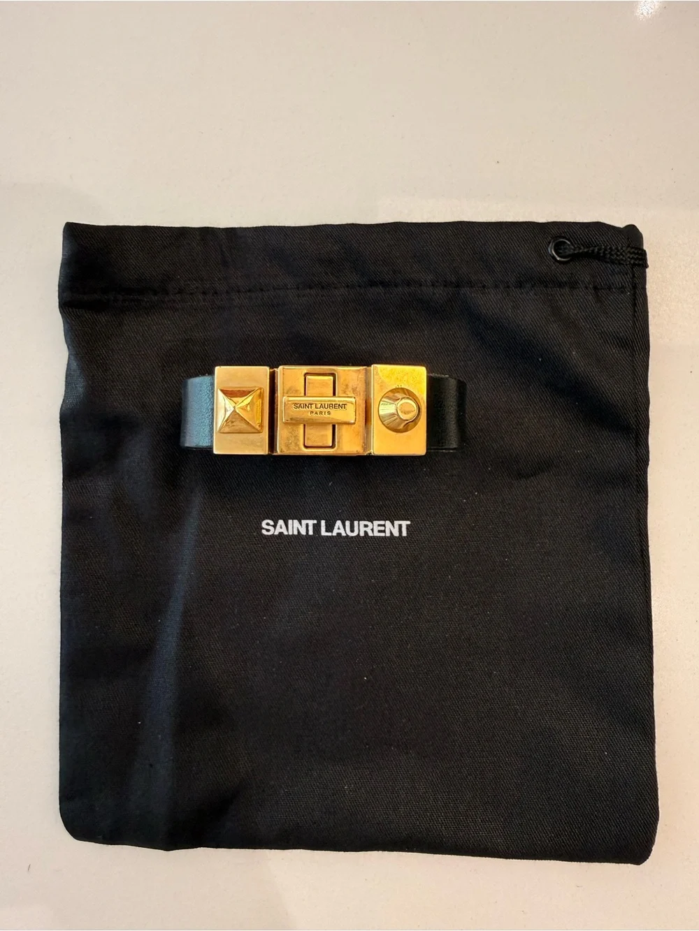 $550 Saint Laurent Studded Leather Bracelet S Black Unisex Father’s Day Gift YSL